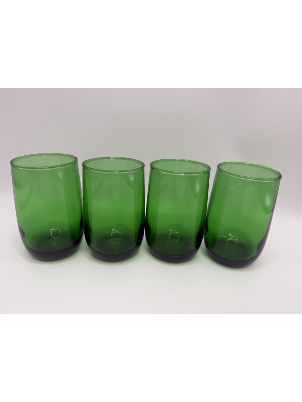 Set of 4 Anchor Hocking Green Poly Glasses Juice Tumblers, 3.5” Tall VTG